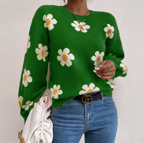 Floral Pattern Drop Shoulder Sweater Blouse - Picture 5 of 7